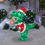 Load image into Gallery viewer, Gemmy Dinosaur in Santa Suit Tinsel Decoration, 36-Inch, Pre-Lit LED Christmas Decor
