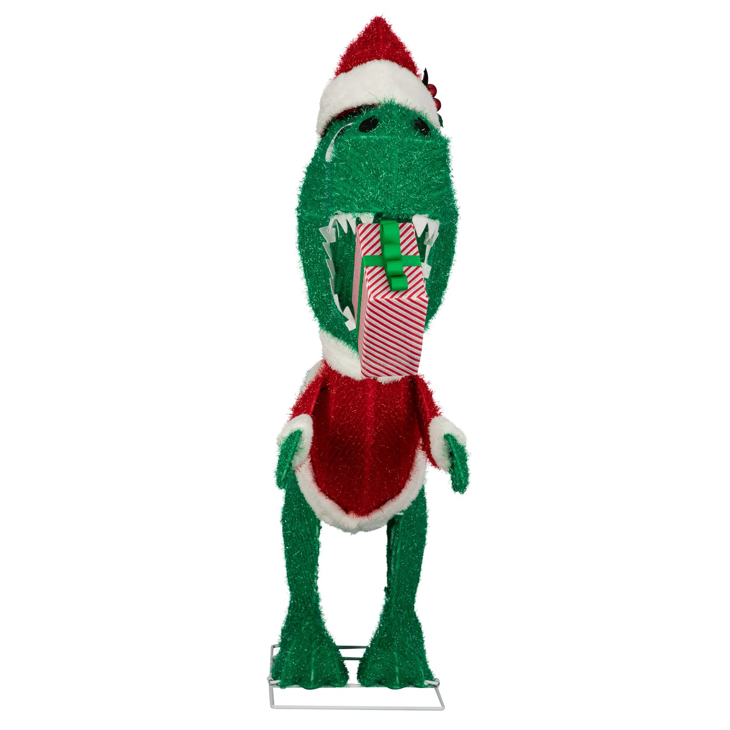 Dinosaur in Santa Suit Tinsel Decoration, 36-Inch, Pre-Lit LED Christmas Décor image 4