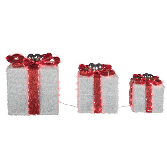 Lighted Gift Boxes, Set of 3, LED Christmas Yard Décor