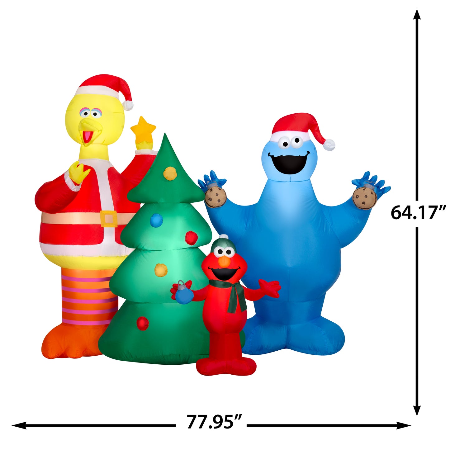 5.5-Ft Sesame Street Elmo, Big Bird and Cookie Monster Scene Christmas Inflatable dimensions