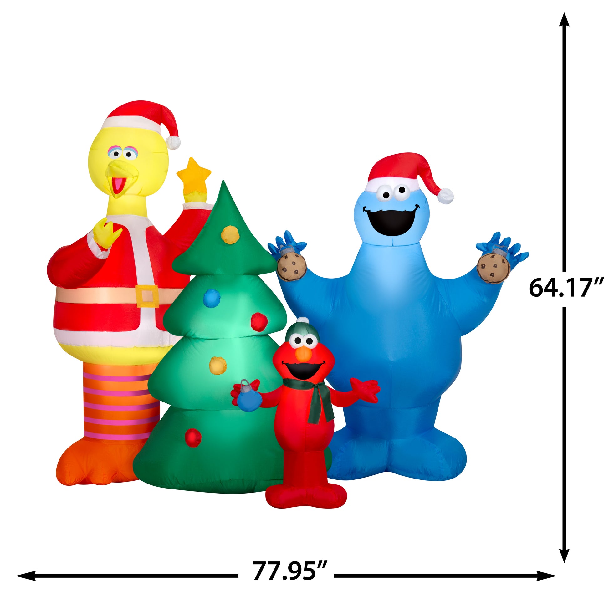 5.5-Ft Sesame Street Elmo, Big Bird and Cookie Monster Scene Christmas Inflatable dimensions