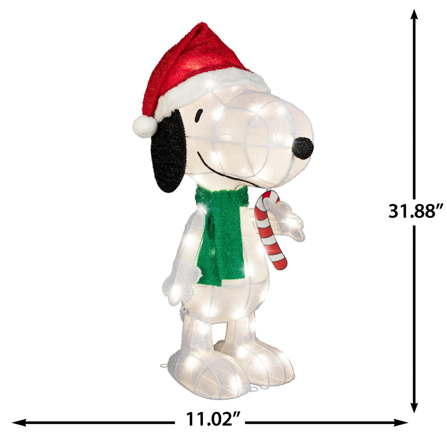 Peanuts Snoopy Tinsel Yard Sculpture, 32-Inch, Pre-Lit LED Christmas Décor dimensions