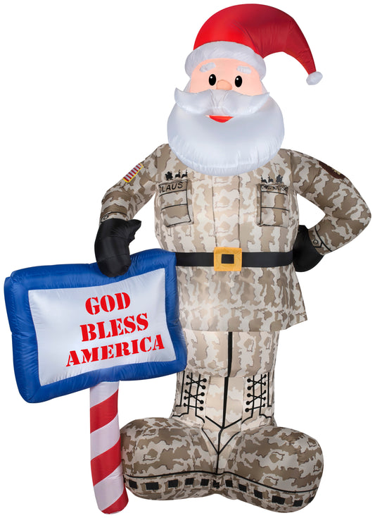 Inflatables 89127X Military Santa With God Bless America Sign