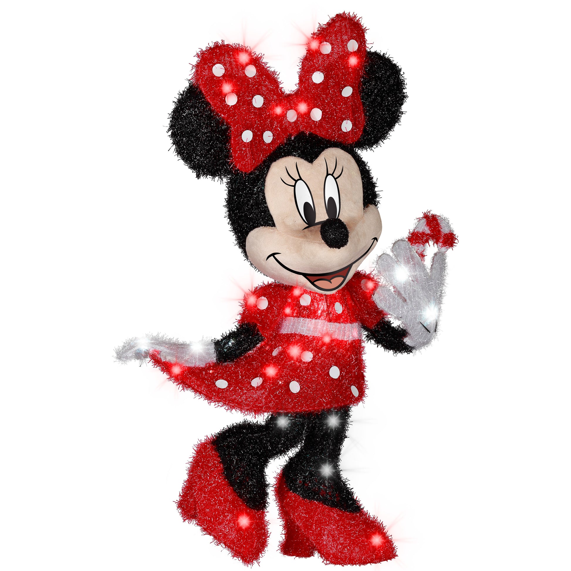Disney Minnie in Red Polka Dot Dress Tinsel Yard Sculpture, 31-Inch, Pre-Lit LED Christmas Décor