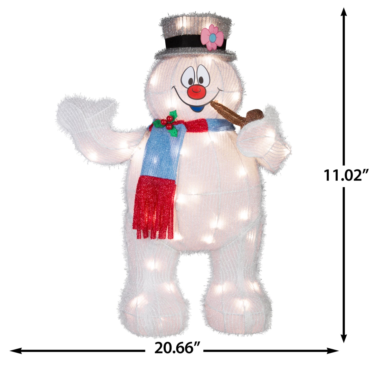 Holiday Tinsel Yard Sculpture Frosty w/Pipe 28" WB dimensions