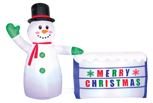 8' Snowman with Lighted Sign Christmas Inflatable