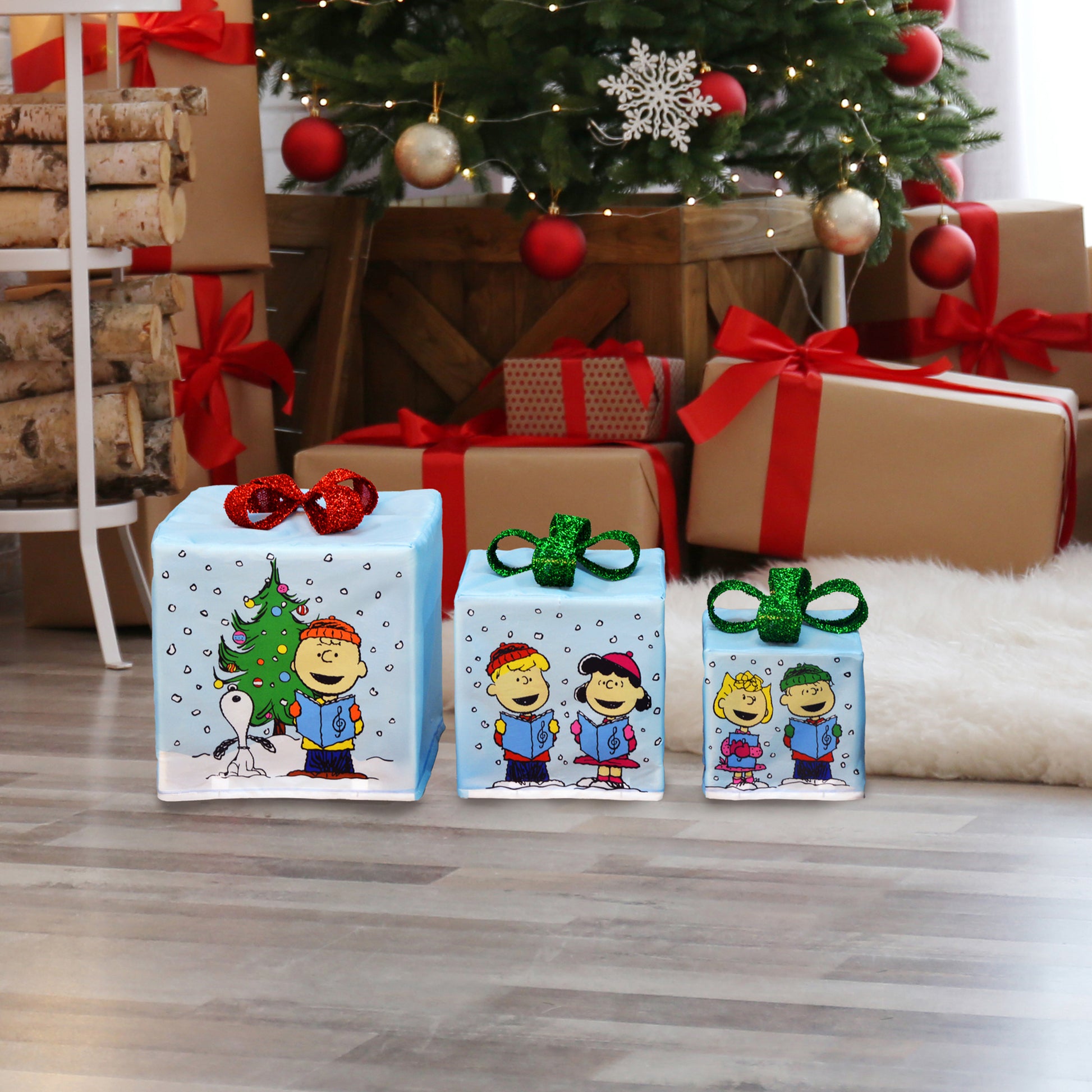 Peanuts 8 10 12in Peanuts PreLit LED Presents Printed Carolers lifestyle