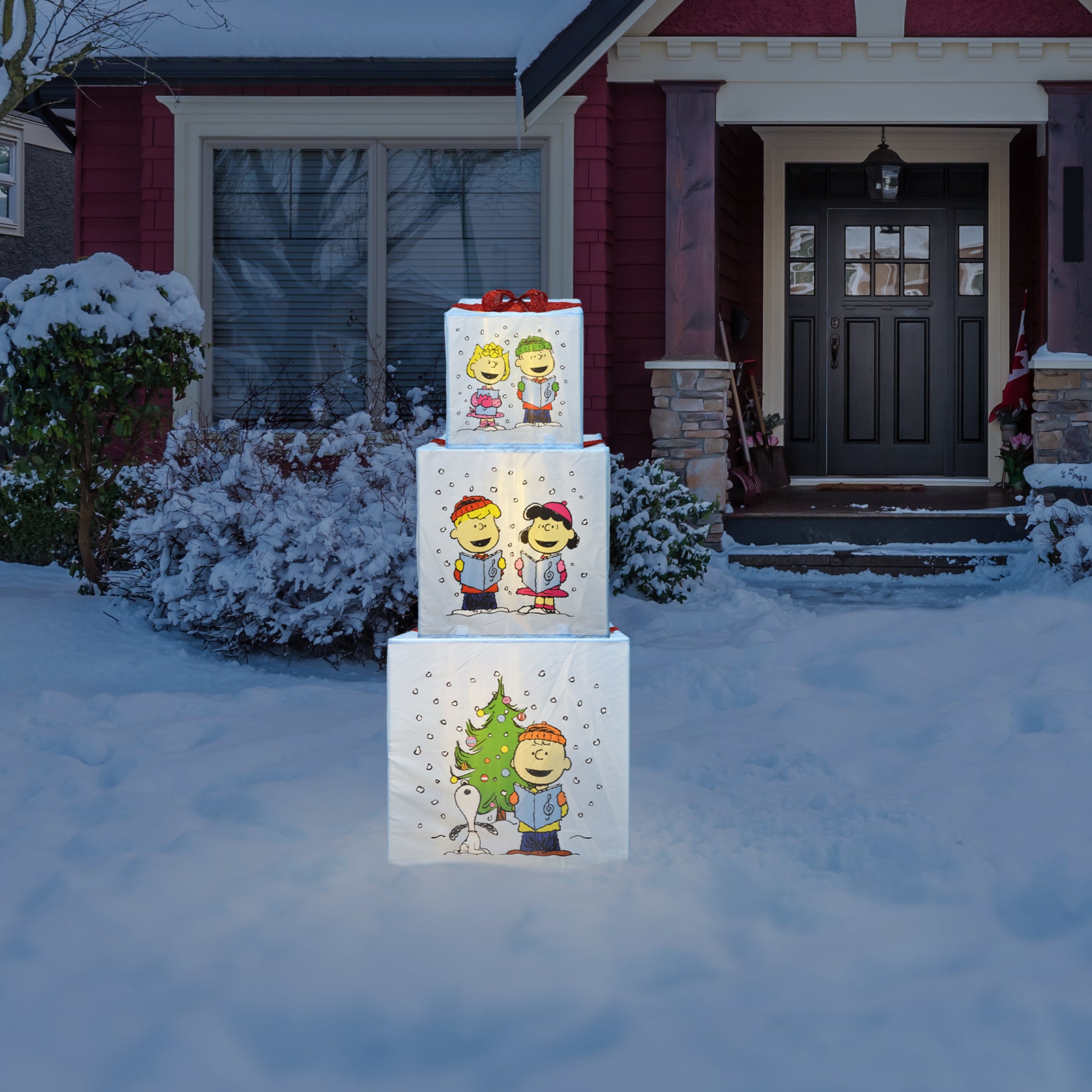 Peanuts Peanuts 30 24 18in LED Presents Printed  Carolers Skaters, Blue