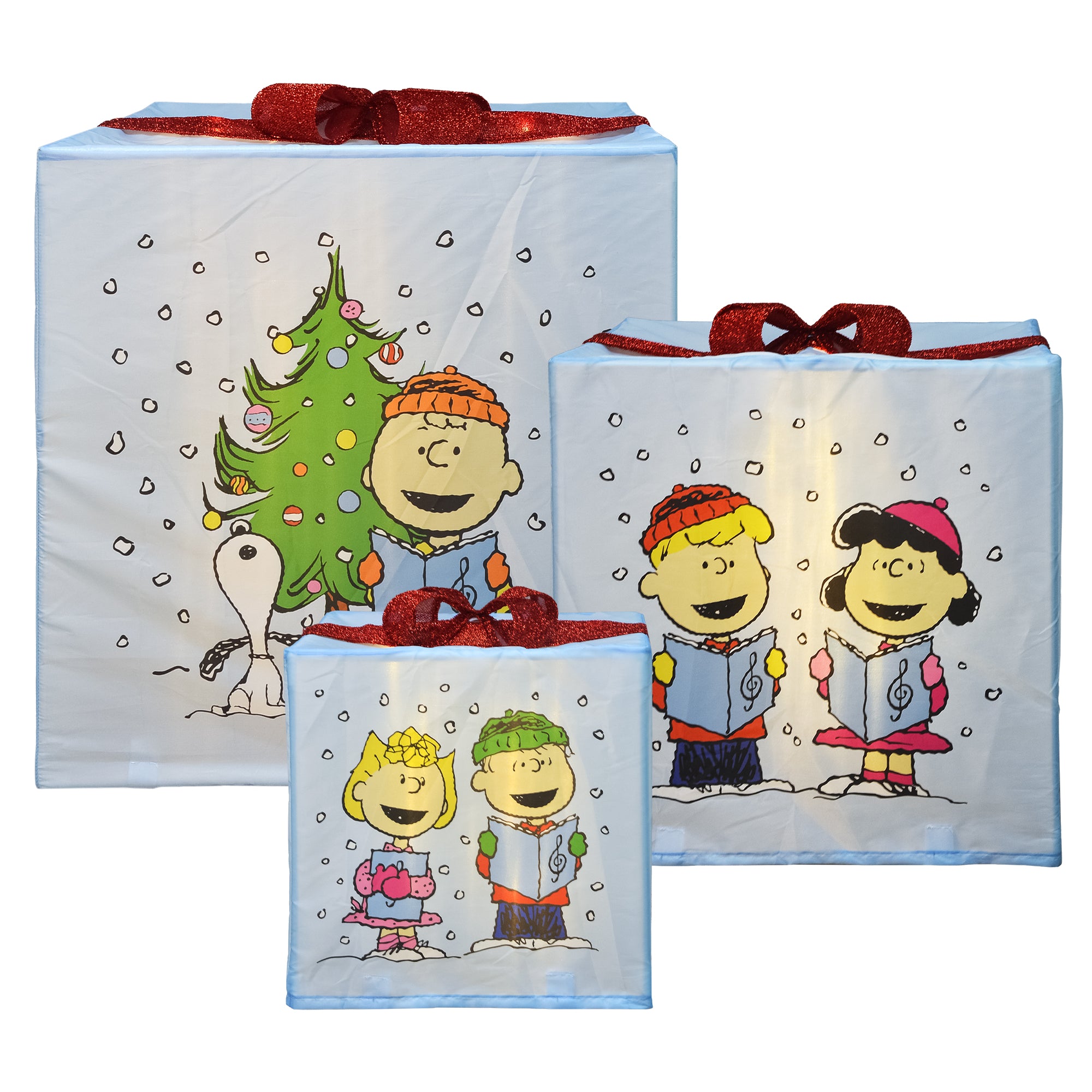 Peanuts Peanuts 30 24 18in LED Presents Printed  Carolers Skaters, Blue