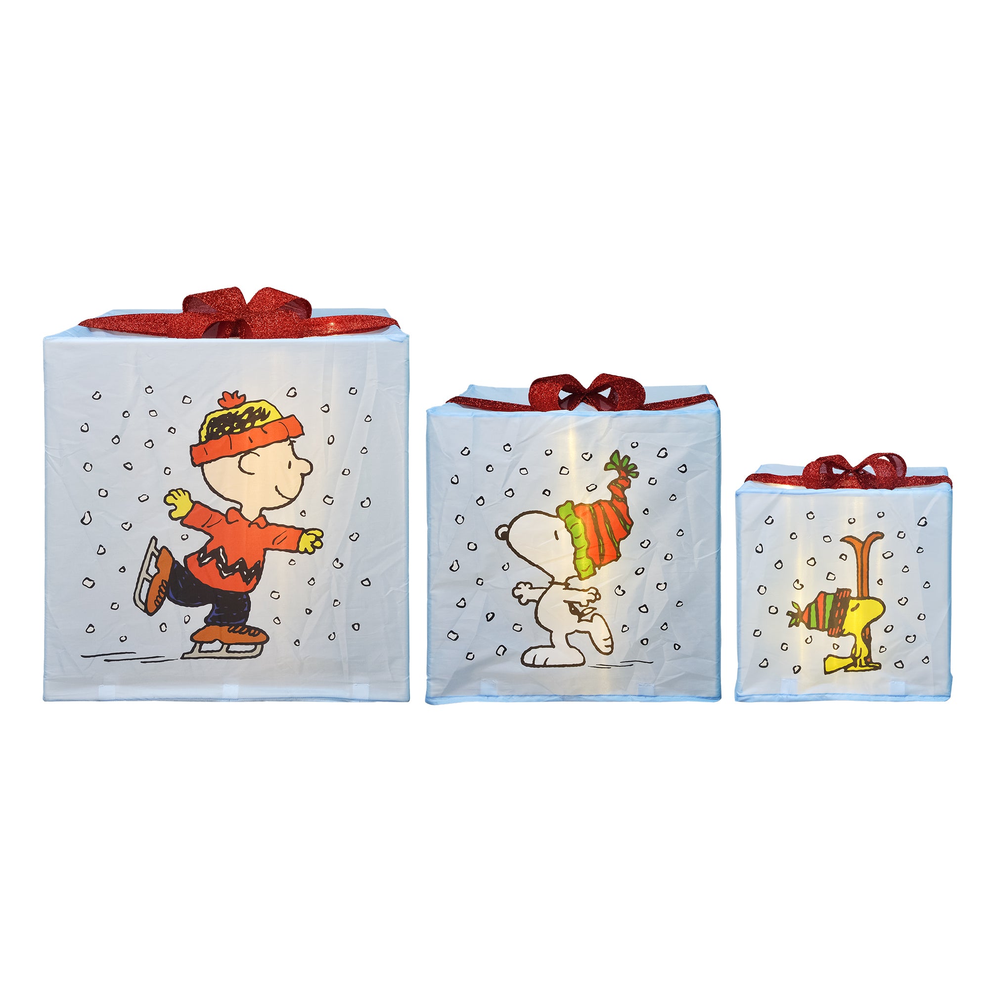 Peanuts Peanuts 30 24 18in LED Presents Printed  Carolers Skaters, Blue