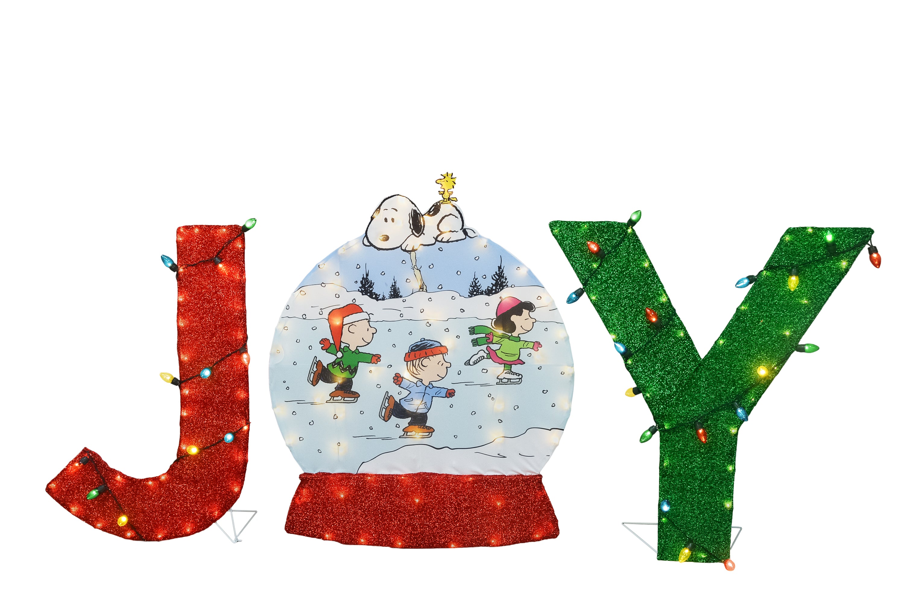 Peanuts 36in Peanuts S/3 JOY Snowglobe with Skaters and Snoopy, Red