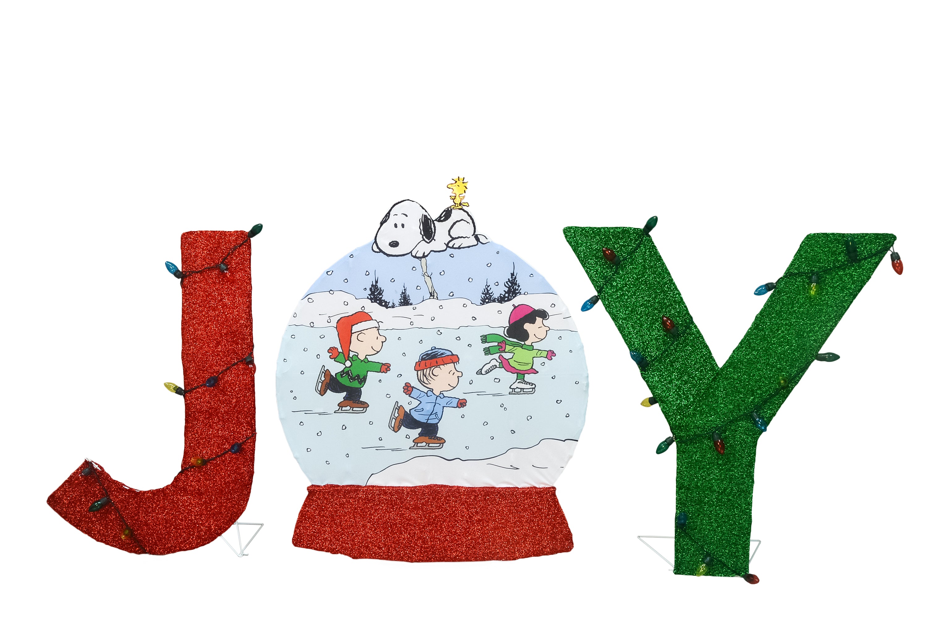 Peanuts 36in Peanuts S/3 JOY Snowglobe with Skaters and Snoopy, Red