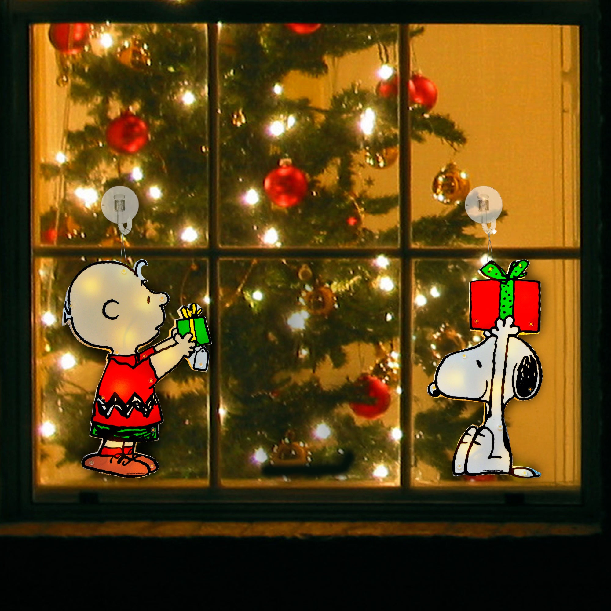 Peanuts 12in Peanuts 2 PC  PreLit LED Holiday Window Décor Snoopy and Charlie Brown, Red