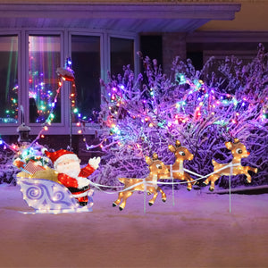 Rudolph  Rudolph L2D PreLit Yard Art Sleigh w Reindeer, Purple