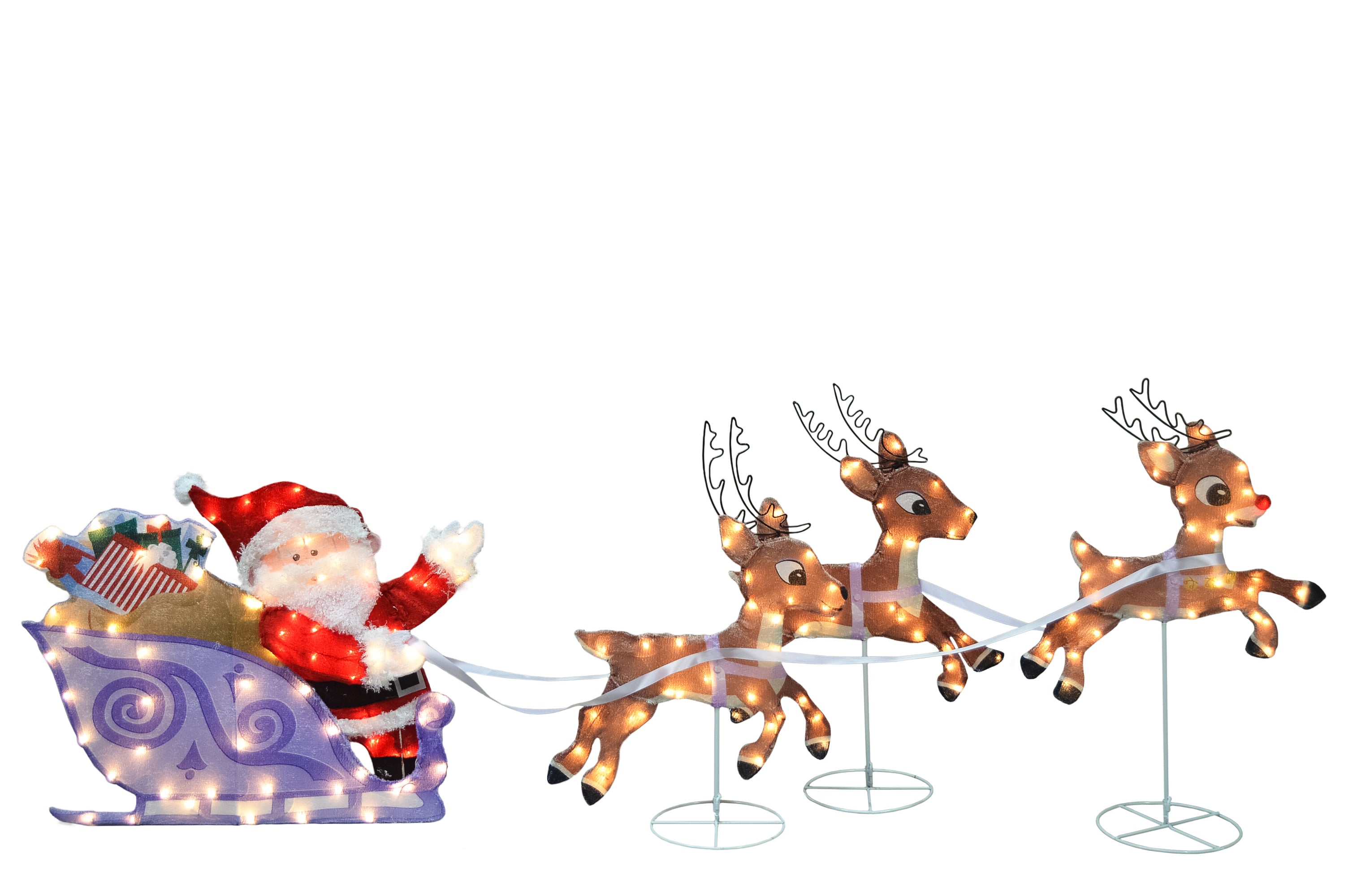 Rudolph  Rudolph L2D PreLit Yard Art Sleigh w Reindeer, Purple