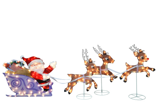 Rudolph  Rudolph L2D PreLit Yard Art Sleigh w Reindeer, Purple