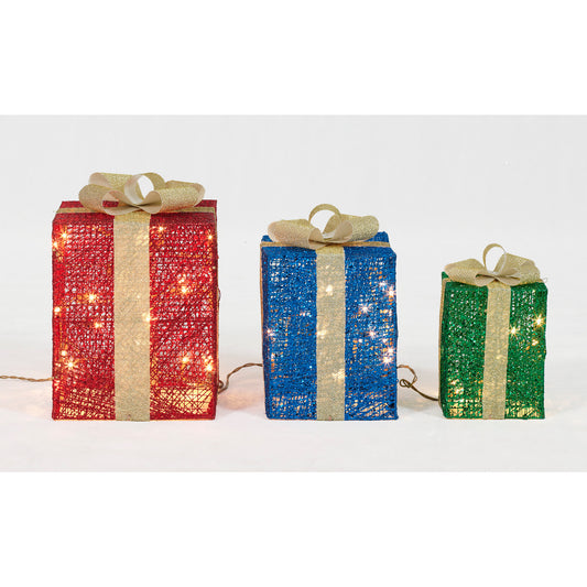 Set of 3 Glittering Thread Gift Box Sculpture Christmas Décor