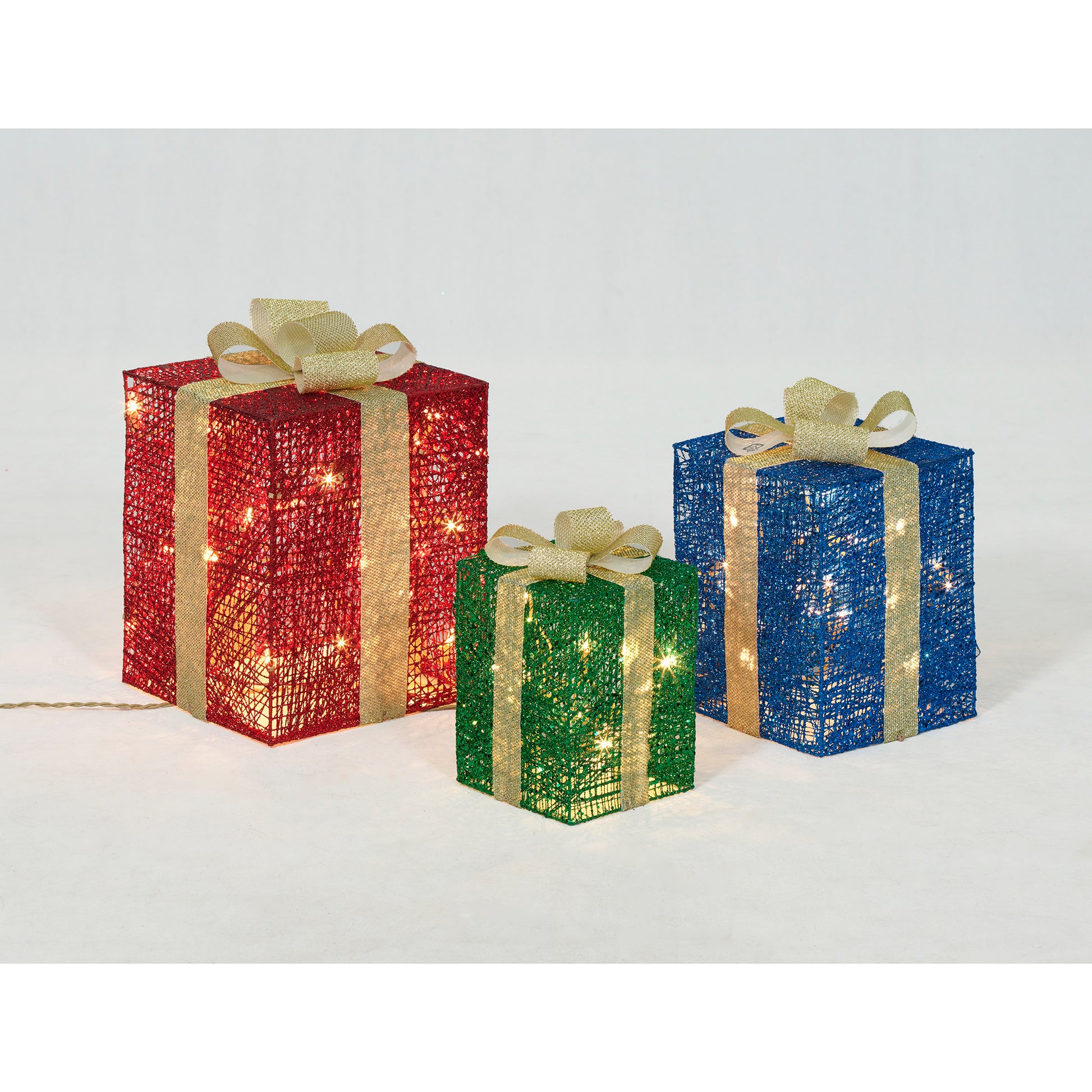 Set of 3 Glittering Thread Gift Box Sculpture Christmas Décor image 5