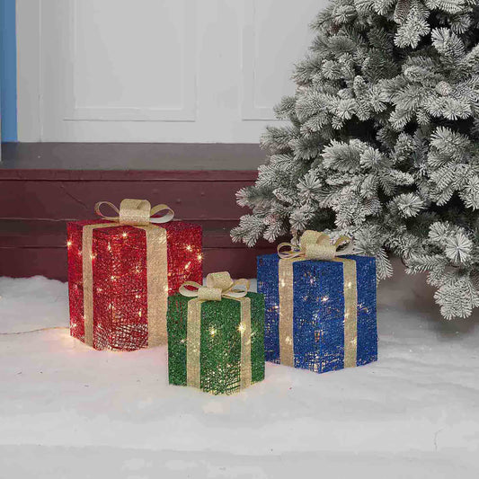 Set of 3 Glittering Thread Gift Box Sculpture Christmas Décor image 2