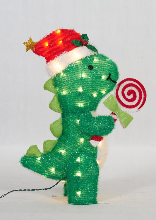 26-Inch Dinosaur With Peppermint Sculpture Christmas Décor