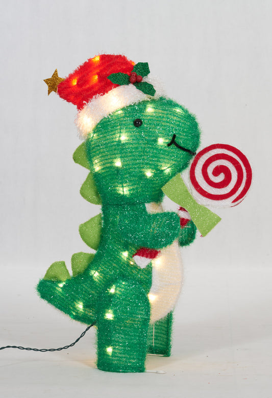 26-Inch Dinosaur With Peppermint Sculpture Christmas Décor image 2