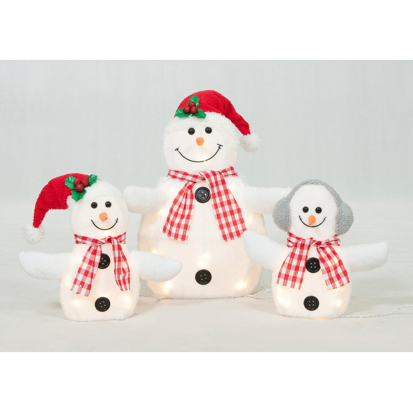 Set of 3 Plush Snowman Family Sculpture Christmas Décor