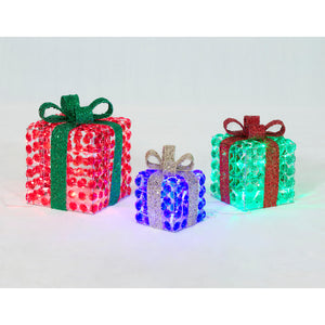 Everstar Set Of 3  Random Twinkle Led Diamond Beads Gift Box Sculpture, Red