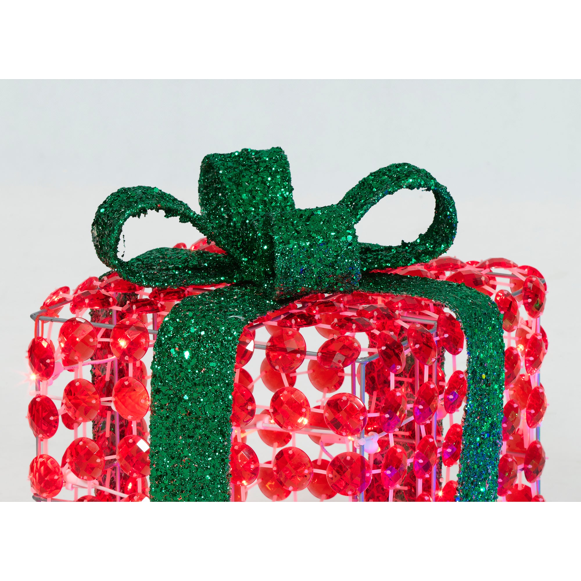 Everstar Set Of 3  Random Twinkle Led Diamond Beads Gift Box Sculpture, Red