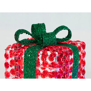 Everstar Set Of 3  Random Twinkle Led Diamond Beads Gift Box Sculpture, Red