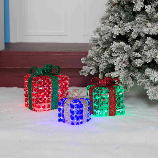 Set of 3 Random-Twinkle LED Diamond Beads Gift Box Sculpture Christmas Décor image 2