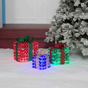 Everstar Set Of 3  Random Twinkle Led Diamond Beads Gift Box Sculpture, Red