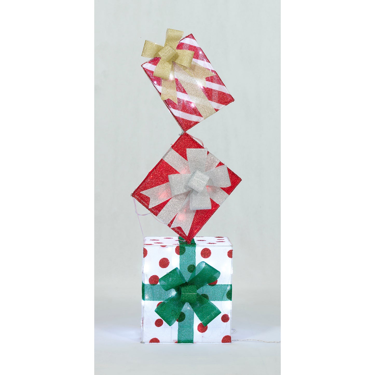 42-Inch Stacked Gifts Tinsel Fabric Stacked Gift Box Christmas Décor
