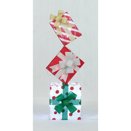 42-Inch Stacked Gifts Tinsel Fabric Stacked Gift Box Christmas Décor