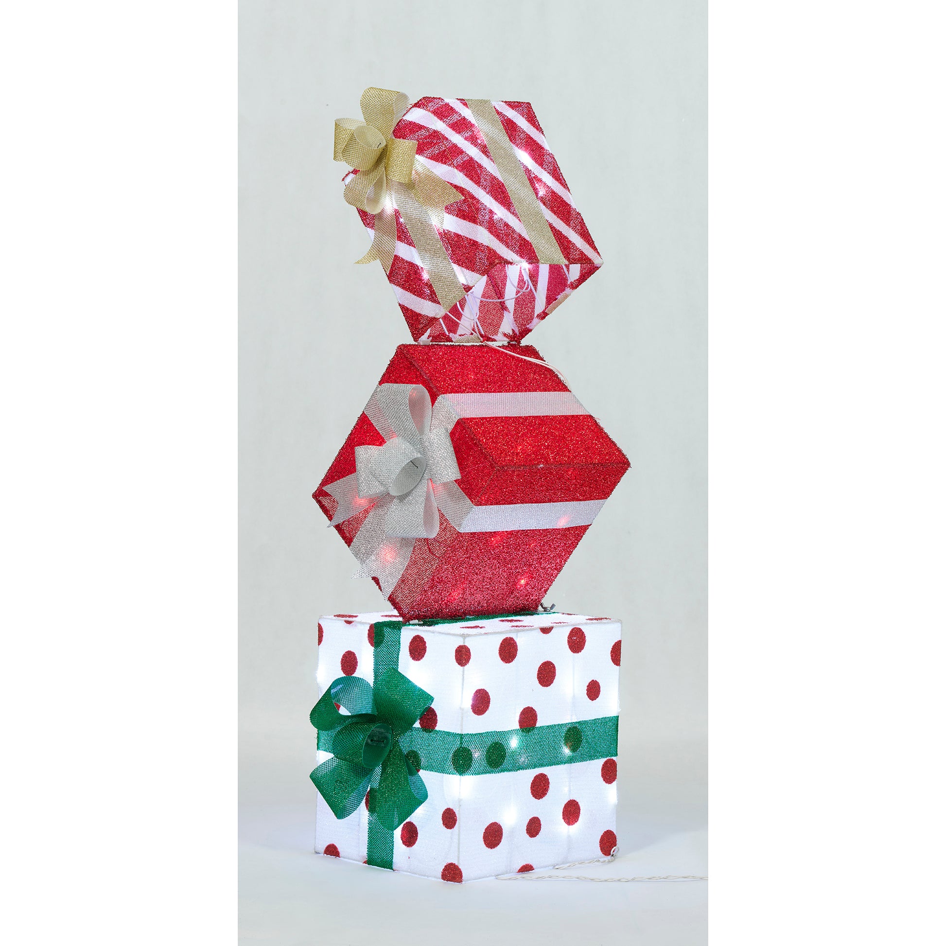 42-Inch Stacked Gifts Tinsel Fabric Stacked Gift Box Christmas Décor image 4