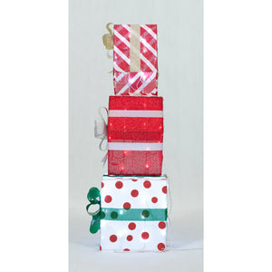 Everstar 42in Stacked Gifts Tinsel Fabric Stacked Gift Box, Red