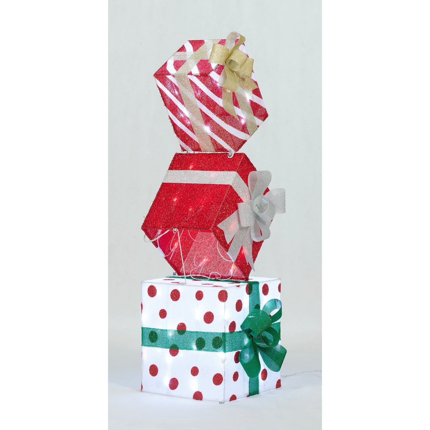 42-Inch Stacked Gifts Tinsel Fabric Stacked Gift Box Christmas Décor image 6