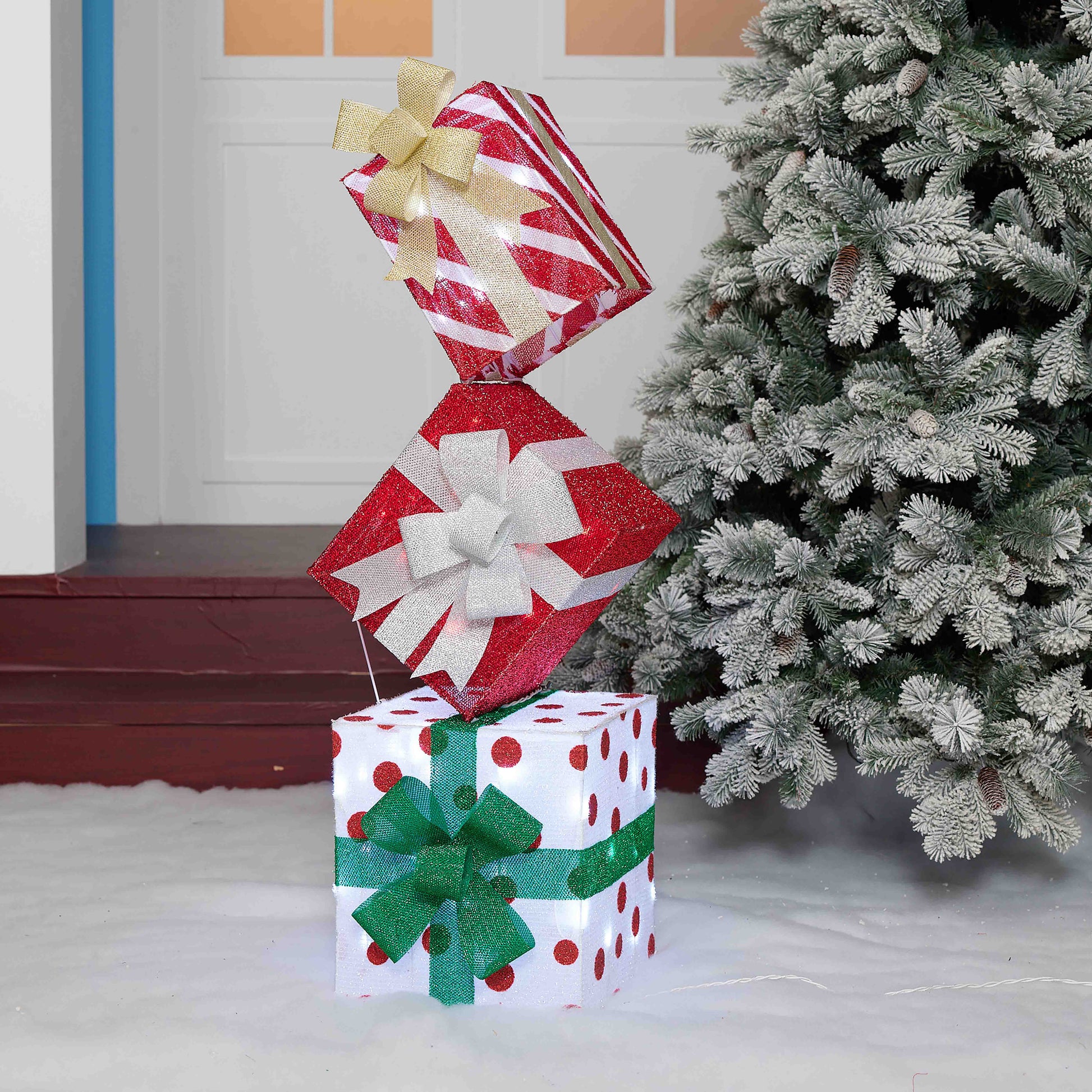 42-Inch Stacked Gifts Tinsel Fabric Stacked Gift Box Christmas Décor image 3