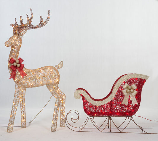 Set of 2 Buck And Sleigh Sculpture Christmas Décor