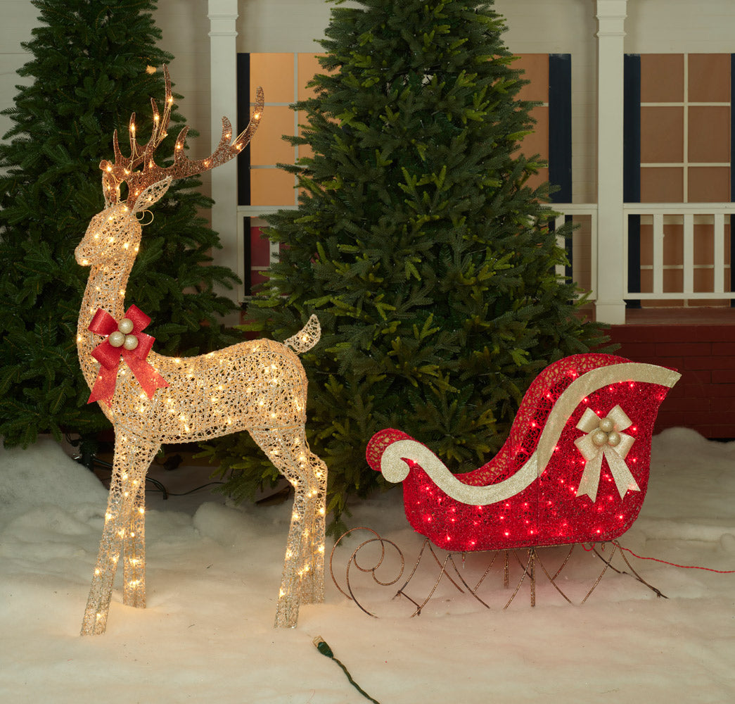 Set of 2 Buck And Sleigh Sculpture Christmas Décor image 6