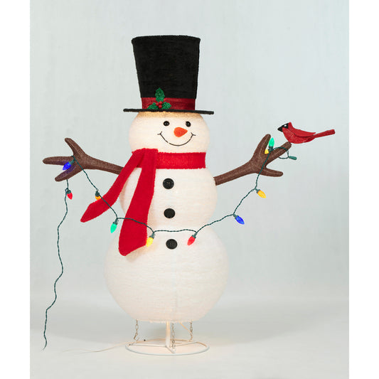 48-Inch Pop Up Fluffy Snowman With String Lights Sculpture Christmas Décor