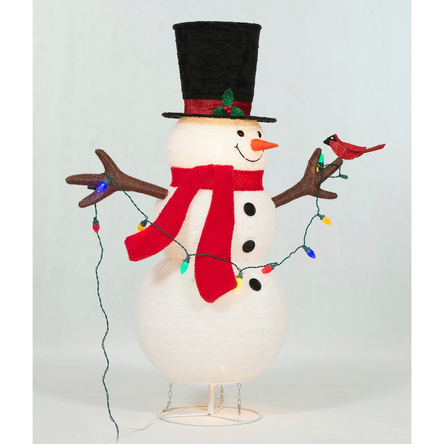 48-Inch Pop Up Fluffy Snowman With String Lights Sculpture Christmas Décor image 5