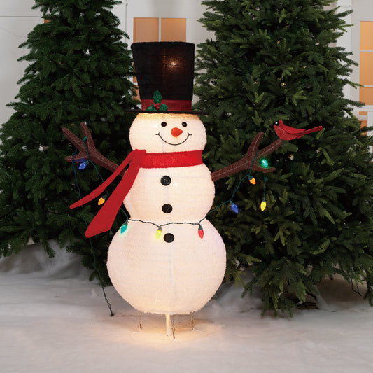 48-Inch Pop Up Fluffy Snowman With String Lights Sculpture Christmas Décor image 2