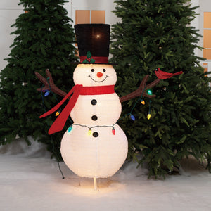 Everstar 48in  Pop Up Fluffy Snowman With String Lights Sculpture, White