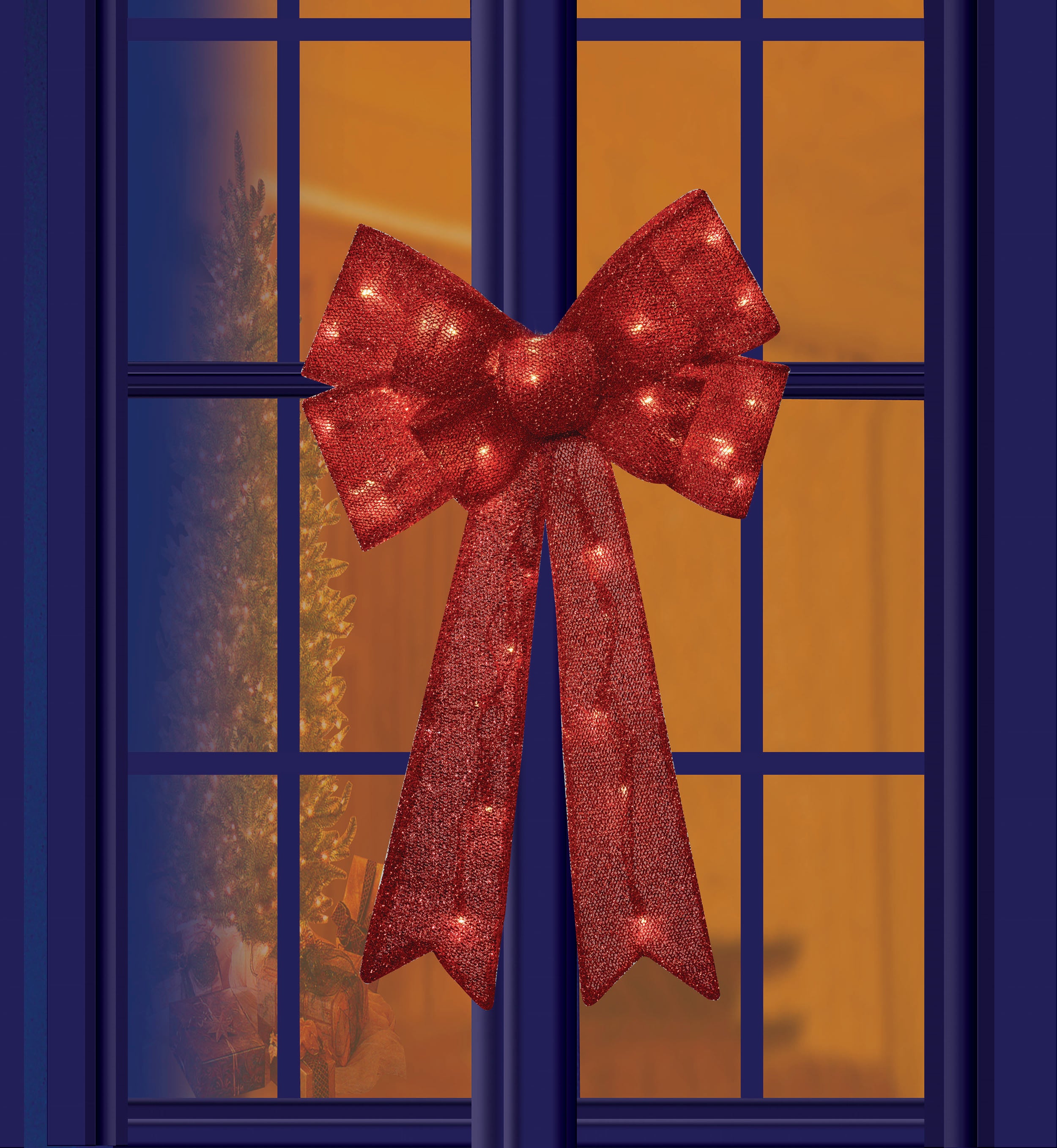 24" UL Glittering Fabric Bow Sculpture - Red