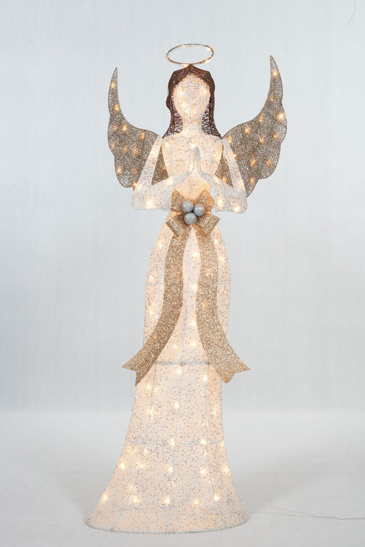 60-Inch Glittering Thread Praying Angel Sculpture Christmas Décor