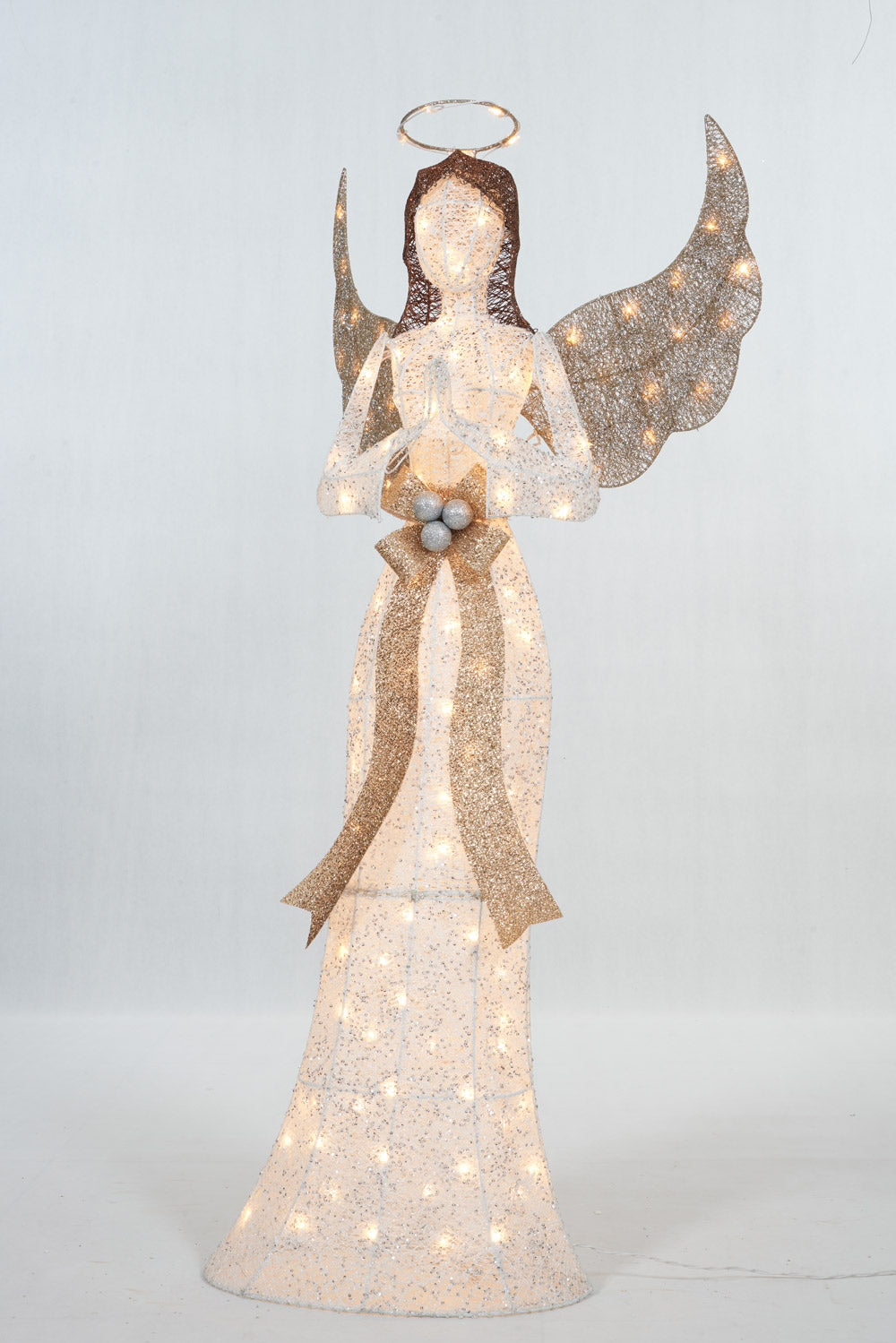60-Inch Glittering Thread Praying Angel Sculpture Christmas Décor image 3