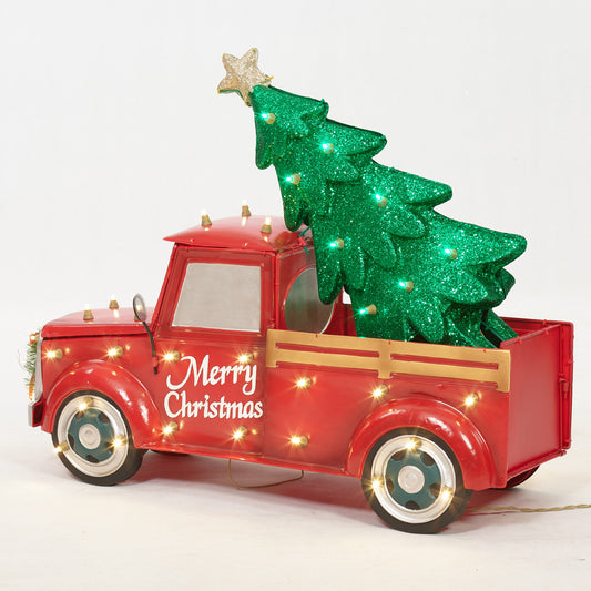 Everstar 28" UL LED TRUCK WITH CHRISTMAS TREE SCULPTURE, Red