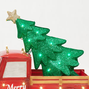 Everstar 28" UL LED TRUCK WITH CHRISTMAS TREE SCULPTURE, Red