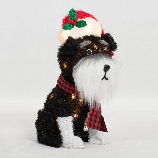 22-Inch Fluffy Schnauzer With Hat Sculpture Christmas Décor