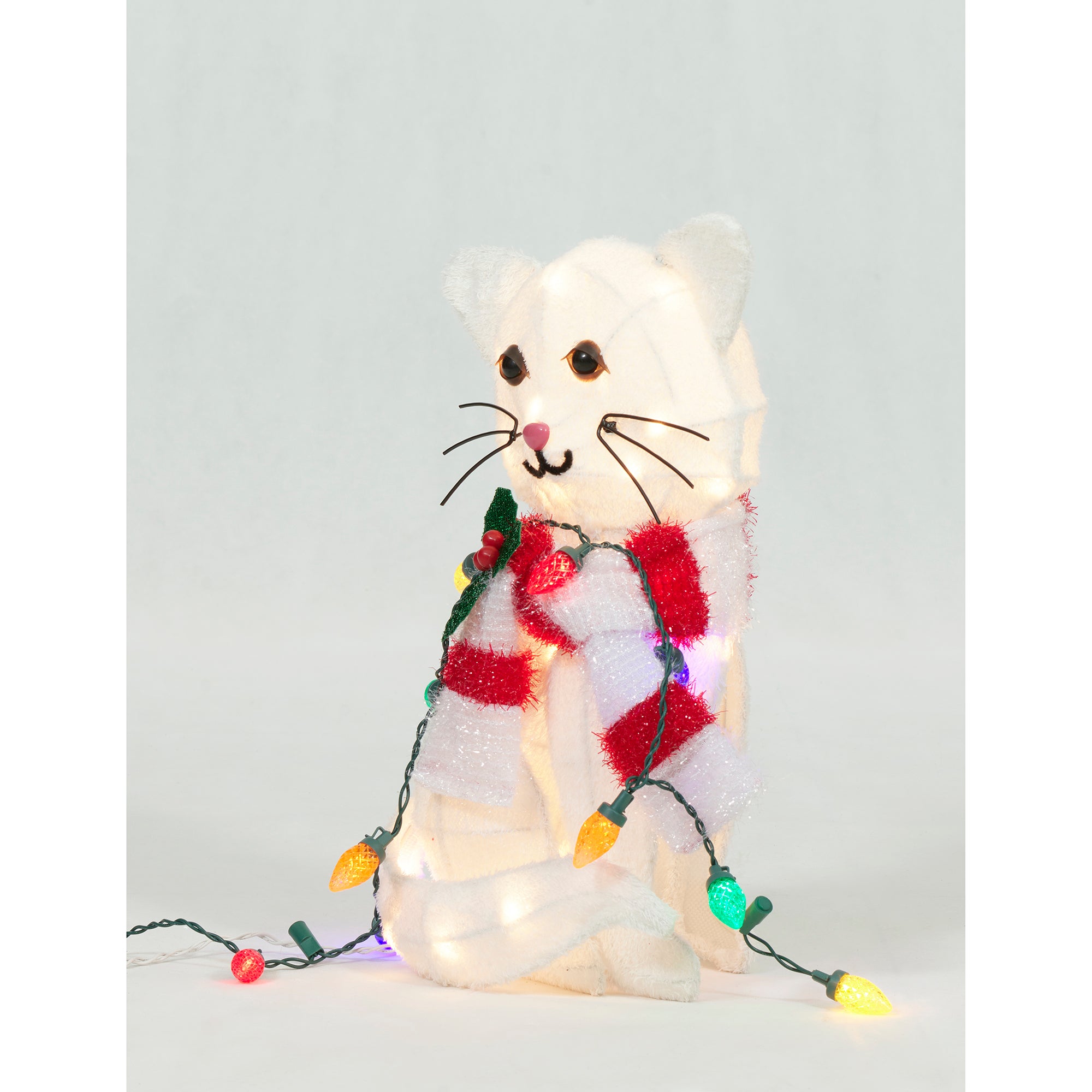 Everstar 20in  Plush Cat With Led String Lights Sculpture, White